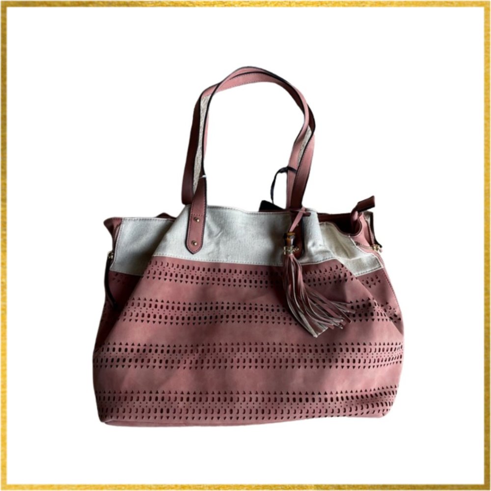 Large Shoulder Handbag Tote, 3 Compartments, Zip & Magnetic Closure. Plum. NWT